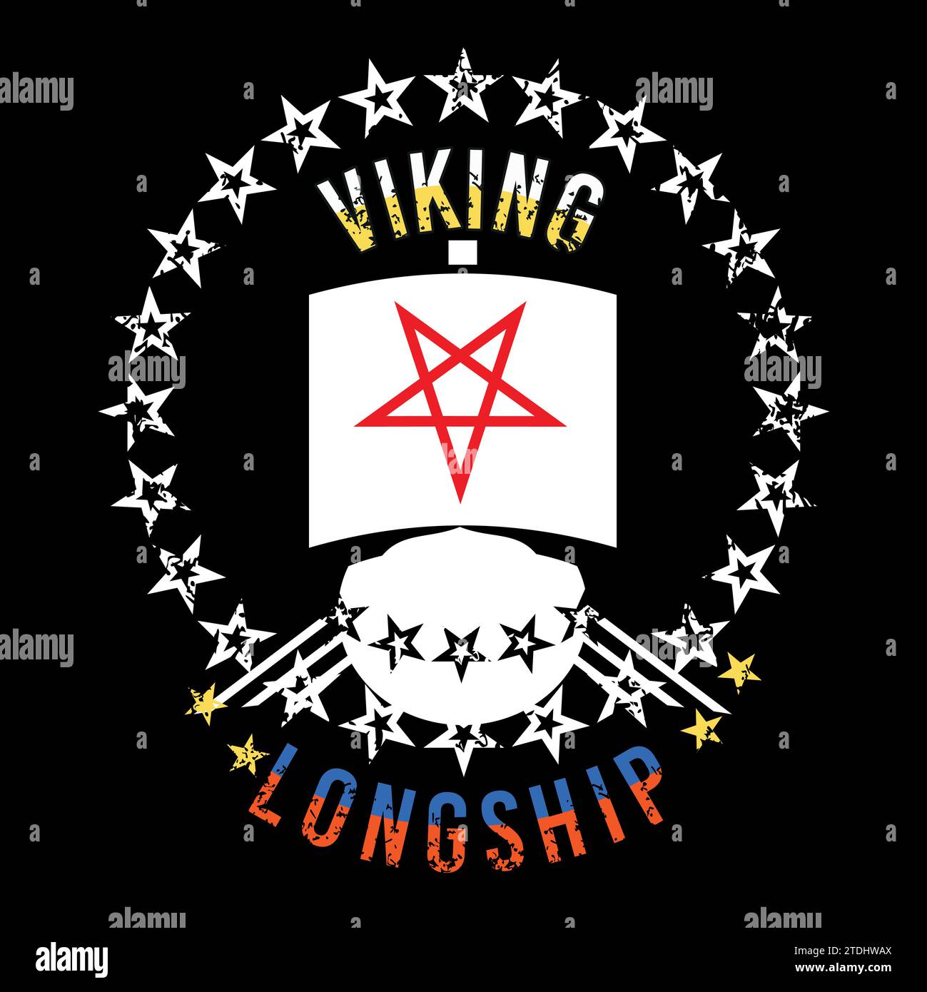 Viking Longship. T-shirt design of an old ship surrounded by stars ...