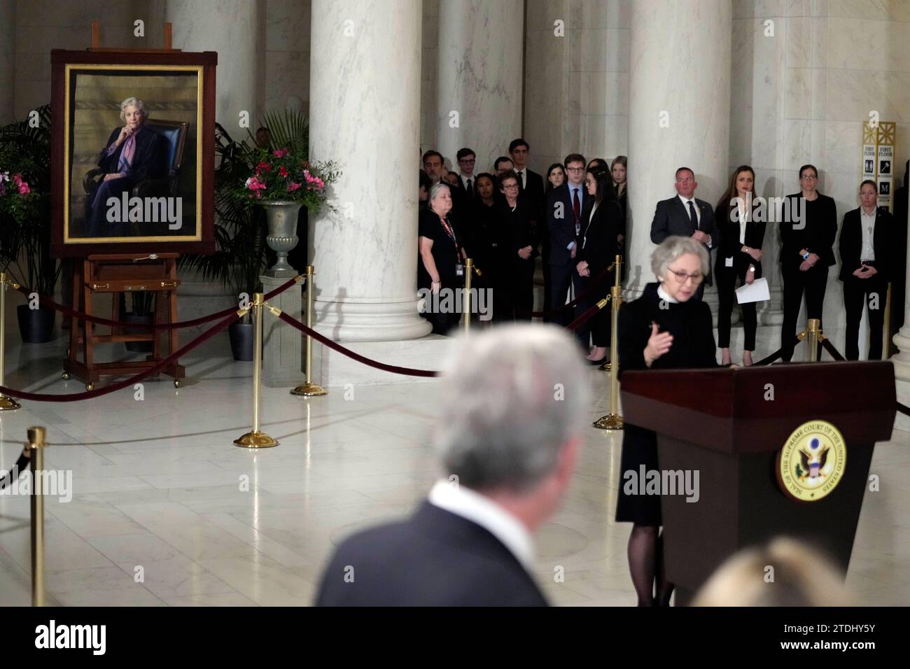 Reverend Dr. Jane E. Fahey speaks during a private ceremony for former Associate Justice of the Supreme Court Sandra Day O Connor before public repose in the Great Hall at the Supreme Court in Washington, DC Monday, December 18, 2023. Justice O Connor, an Arizona native, the first woman to serve on the nations highest court, served from 1981 until 2006, and passed away on December 1, 2023 at age 93. Copyright: xJacquelynxMartinx/xPoolxviaxCNPx/MediaPunchx Stock Photo