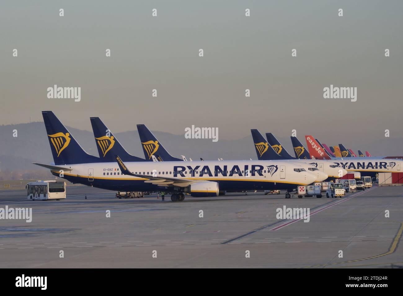 Orio Al Serio Bergamo airport, fleet of Ryan Air aircraft, main Italian airport Stock Photo