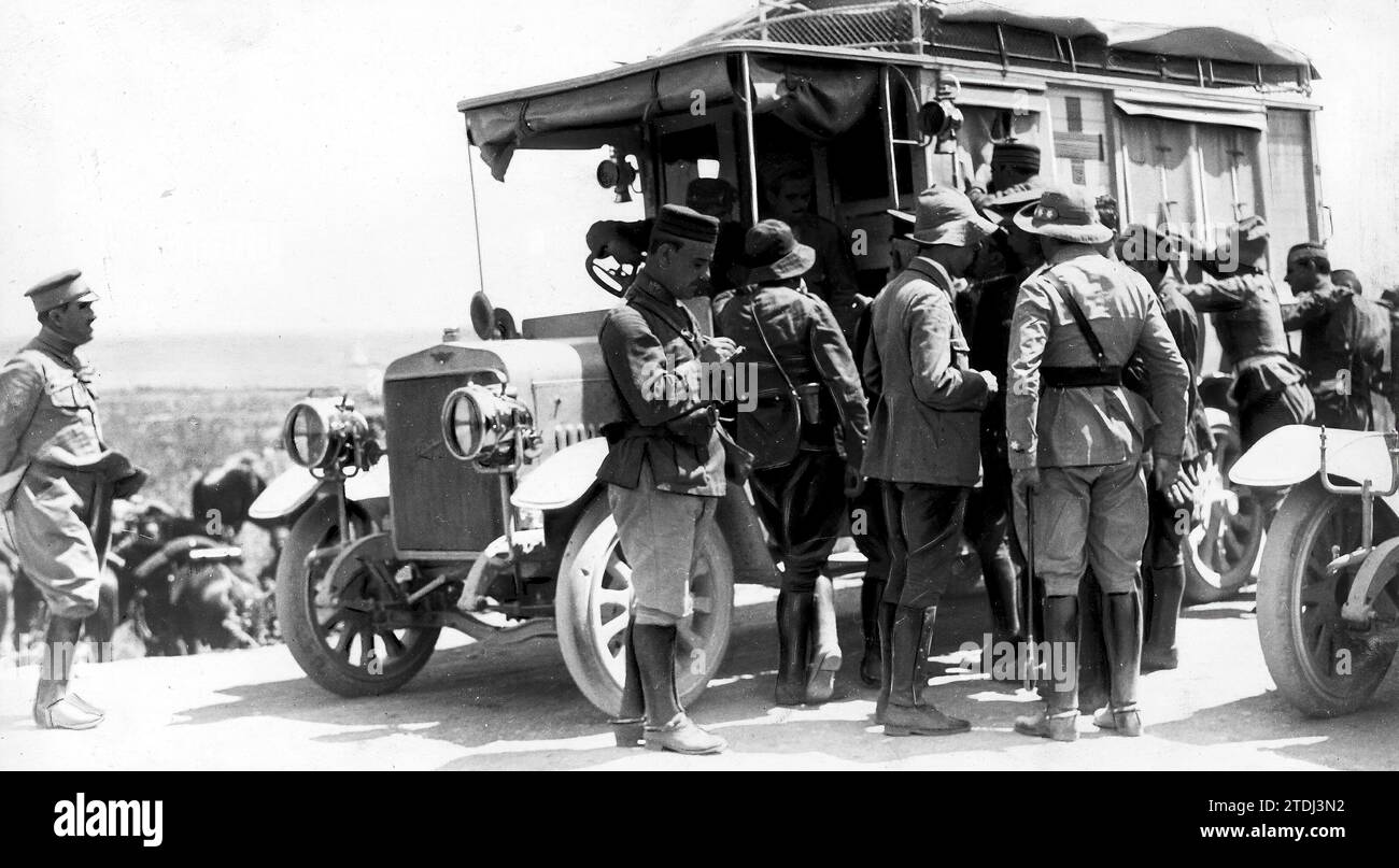 07/31/1921. Melilla. After the Combat. Military Medical Car Truck Used for the Rapid Evacuation of the Wounded. Credit: Album / Archivo ABC / José Zegri Stock Photo