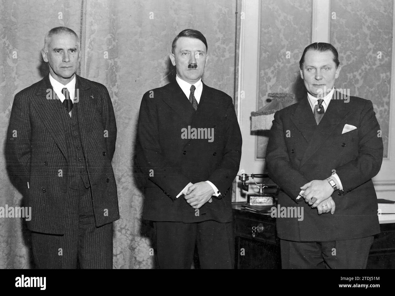 Berlin. 01/30/1933. Reich Chancellor Adolf Hitler poses with his ministers Göring and Frizk. Credit: Album / Archivo ABC / Heinrich Hoffmann Stock Photo