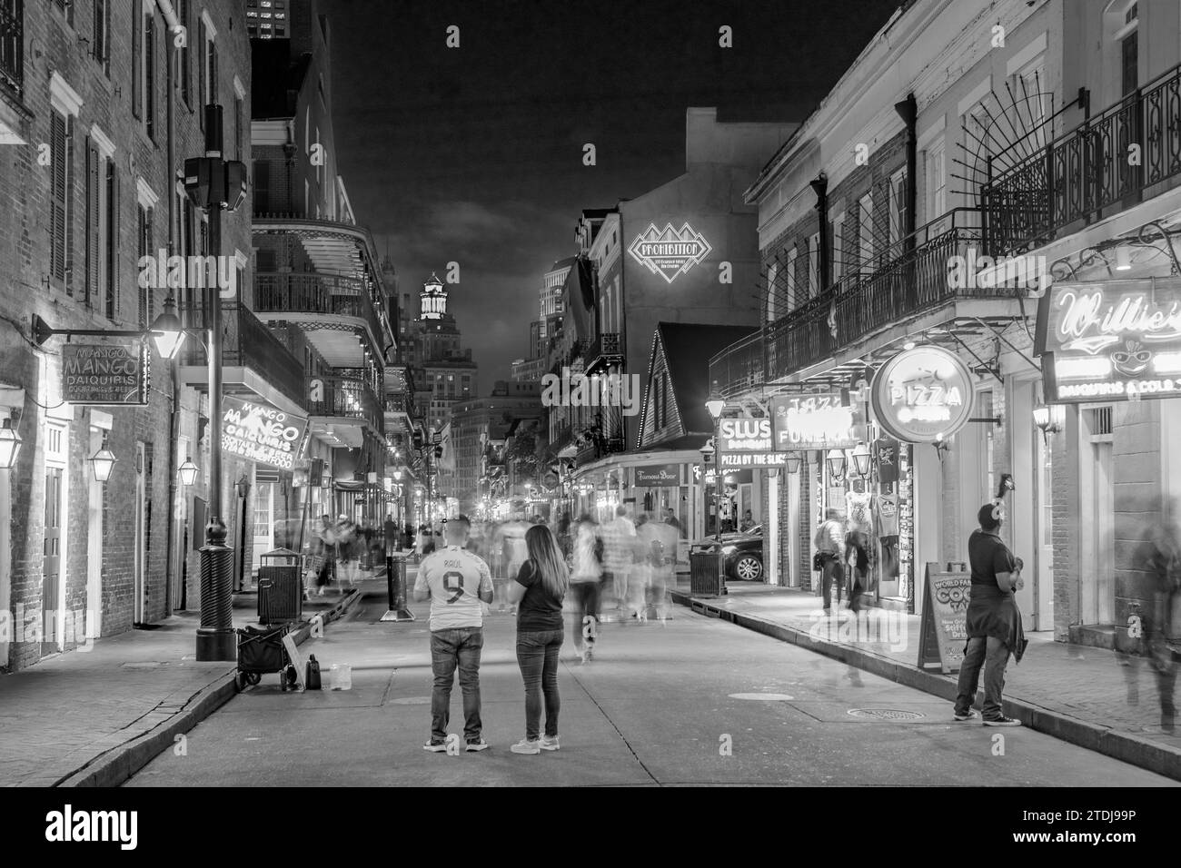 New Orleans, USA October 24, 2023 Pubs and bars with neon lights in