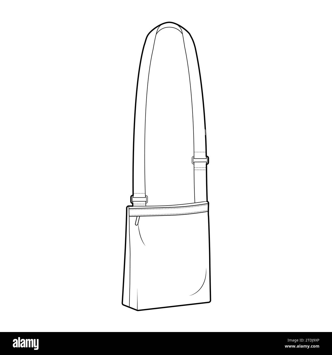 Outdoors Cross-Body Pouch Bag. Fashion accessory technical illustration. Vector satchel front 3-4 view for Men, women, unisex style, flat handbag CAD mockup sketch outline isolated Stock Vector