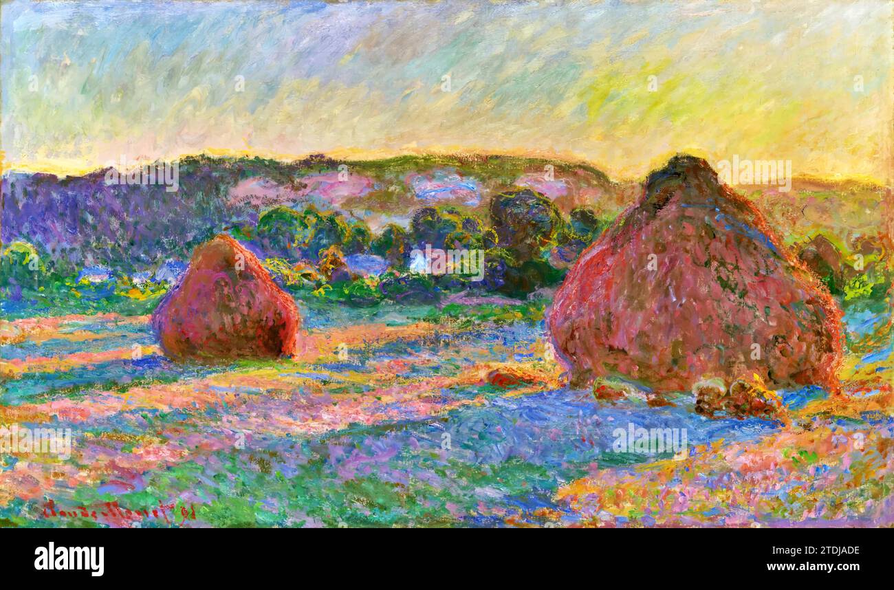 Stacks of Wheat (End of Summer) 1890-91 (Painting) by Artist Monet, Claude (1840-1926) / French. Stock Vector