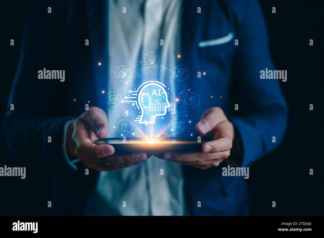 Chat AI concept, Artificial Intelligence, Chatbot, Business use technology smart robot AI Enter command prompt for generate, Futuristic technology tra Stock Photo
