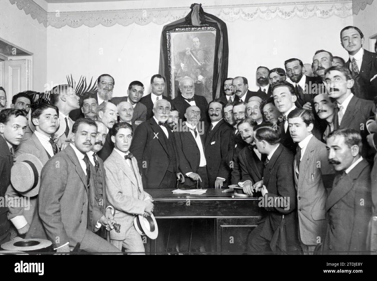09/30/1915. New Maurist center in Madrid. The illustrious former president of the council Mr. Maura (X) at the inaugural session of the party's workers' instructional center in the congressional district. Credit: Album / Archivo ABC / Julio Duque Stock Photo