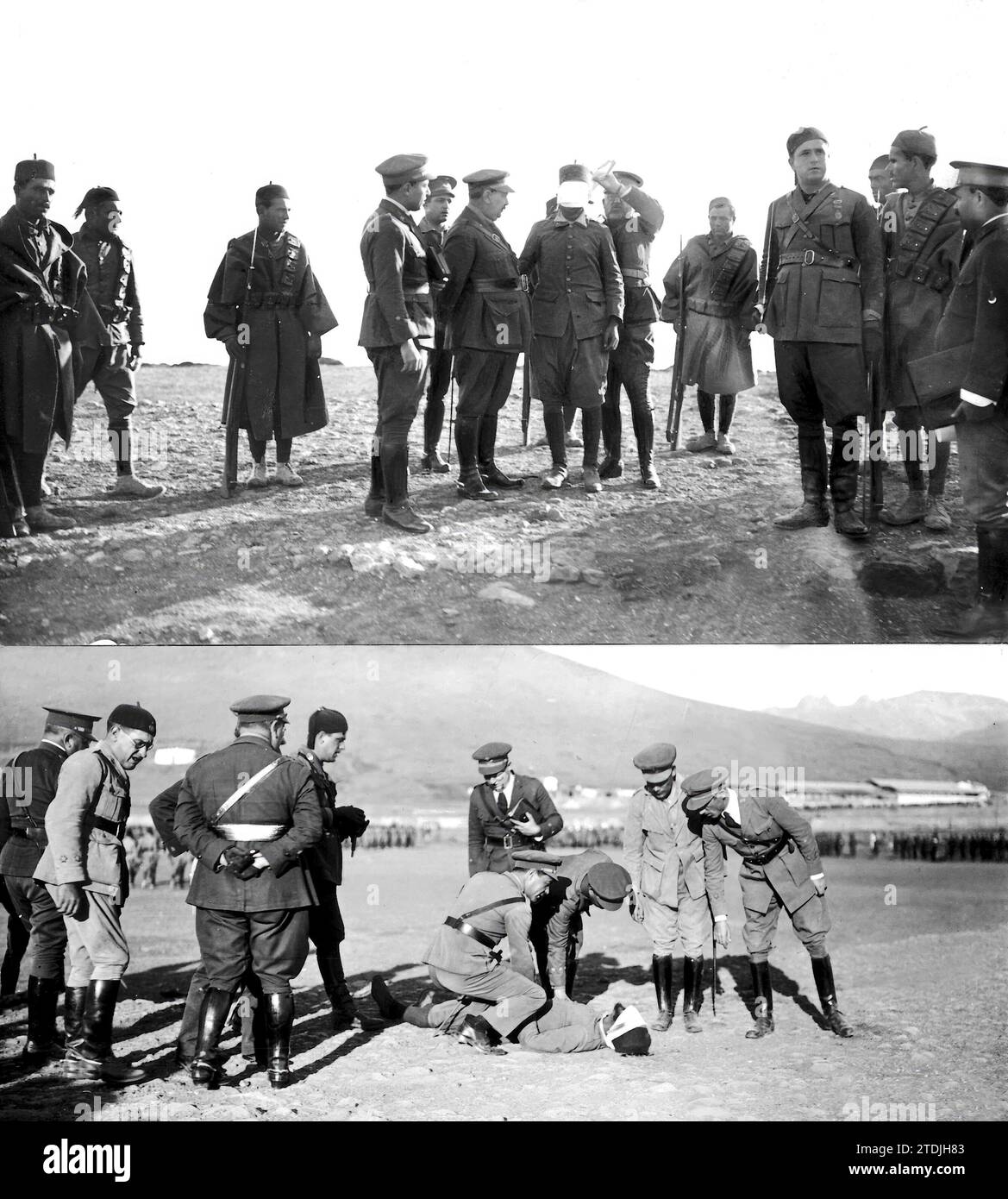 09/30/1922. Melilla. Execution of a Moro officer. 1. Time to blindfold the former Regulars officer Sidi Mohamed ben amar to shoot him, 2. After the Execution, recognition of the Corpse. (Litran photo). Credit: Album / Archivo ABC / Litran Stock Photo