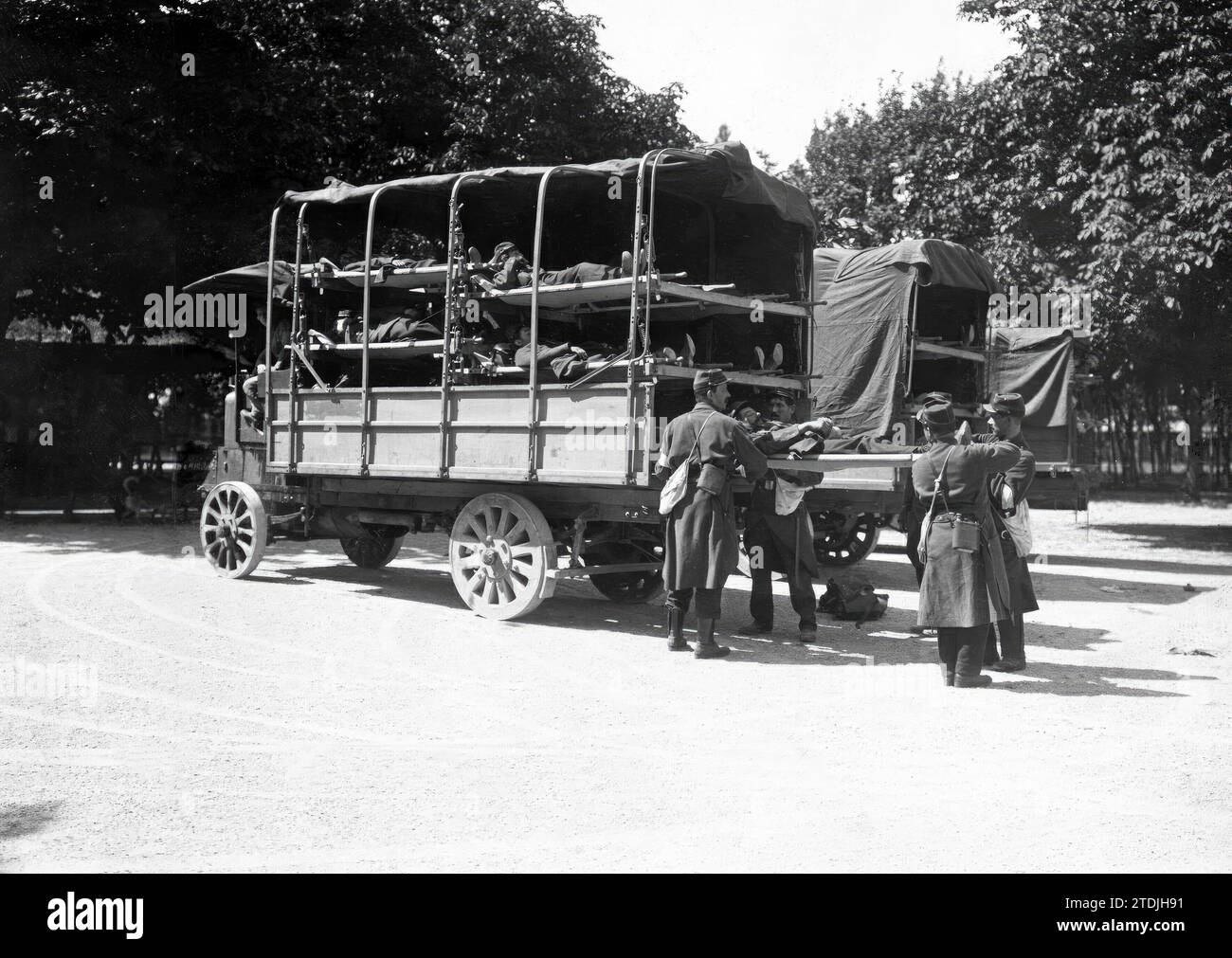 07/31/1914. After a Combat. Placing Wounded French Soldiers in a Military Medical Truck. Credit: Album / Archivo ABC / M. Rol Stock Photo