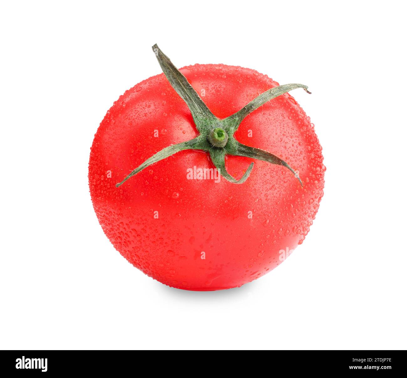One red ripe tomato with water drops isolated on white Stock Photo - Alamy