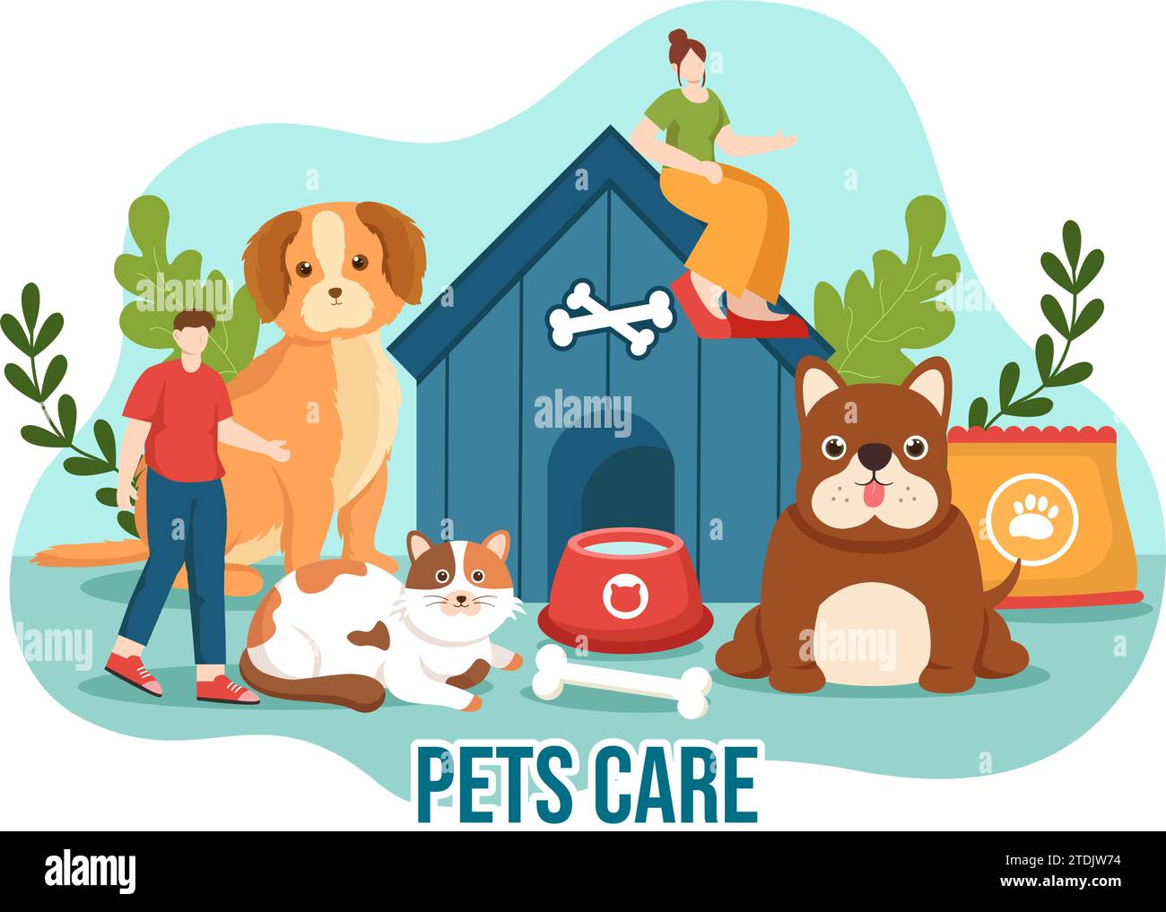 Pets Care Vector Illustration with Animal Shelter or Vet Clinic for