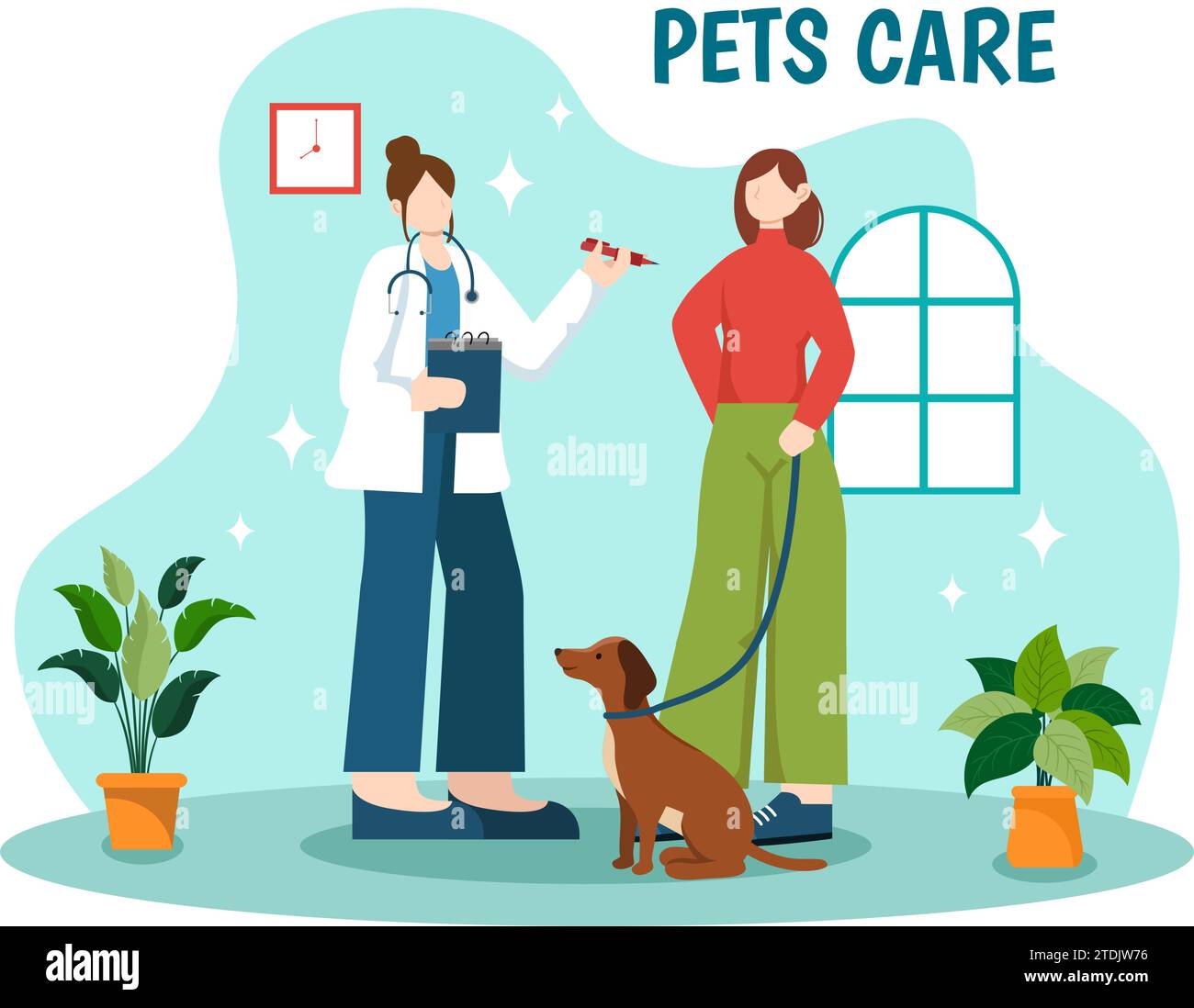 Pets Care Vector Illustration with Animal Shelter or Vet Clinic for
