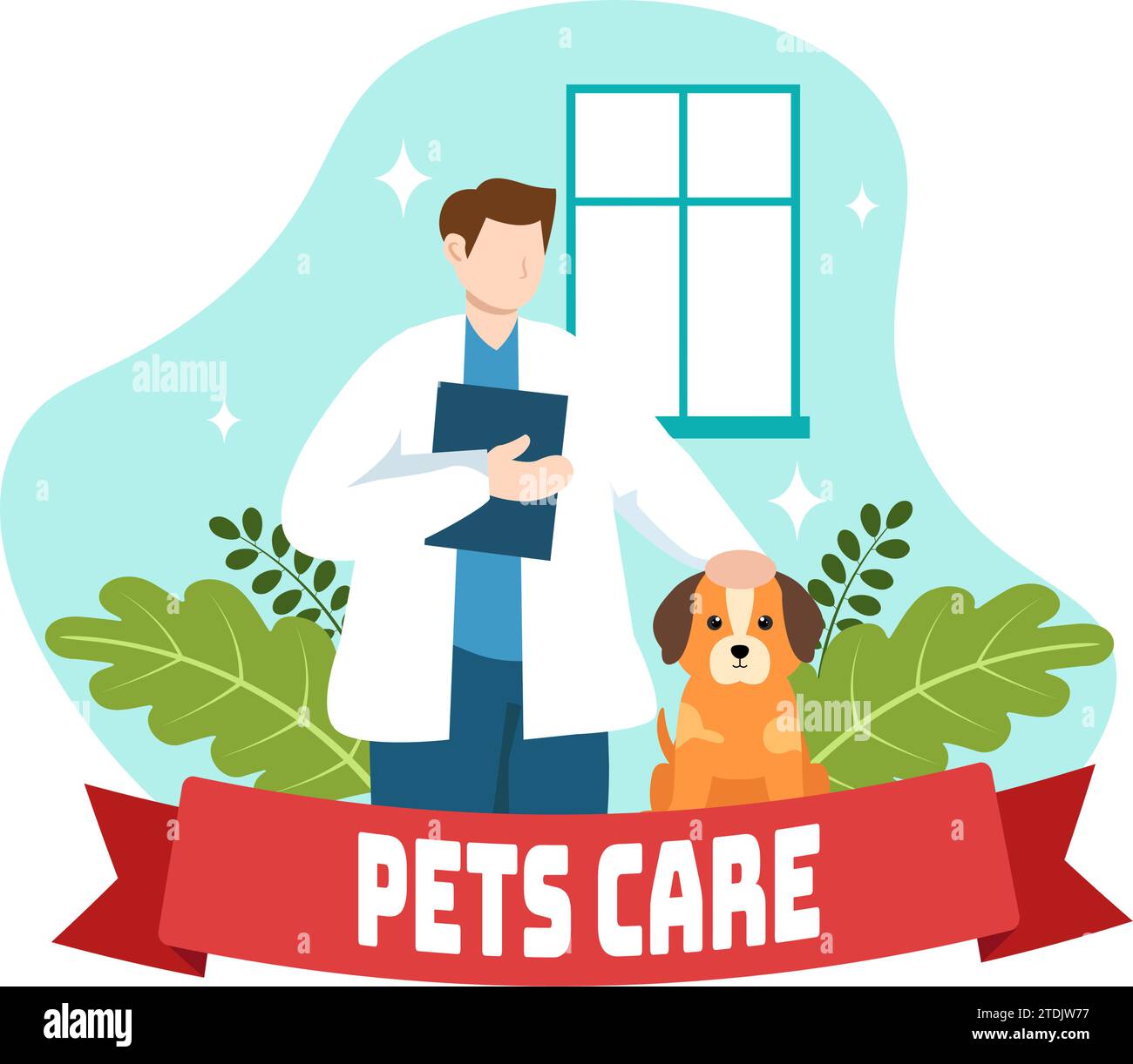 Pets Care Vector Illustration with Animal Shelter or Vet Clinic for