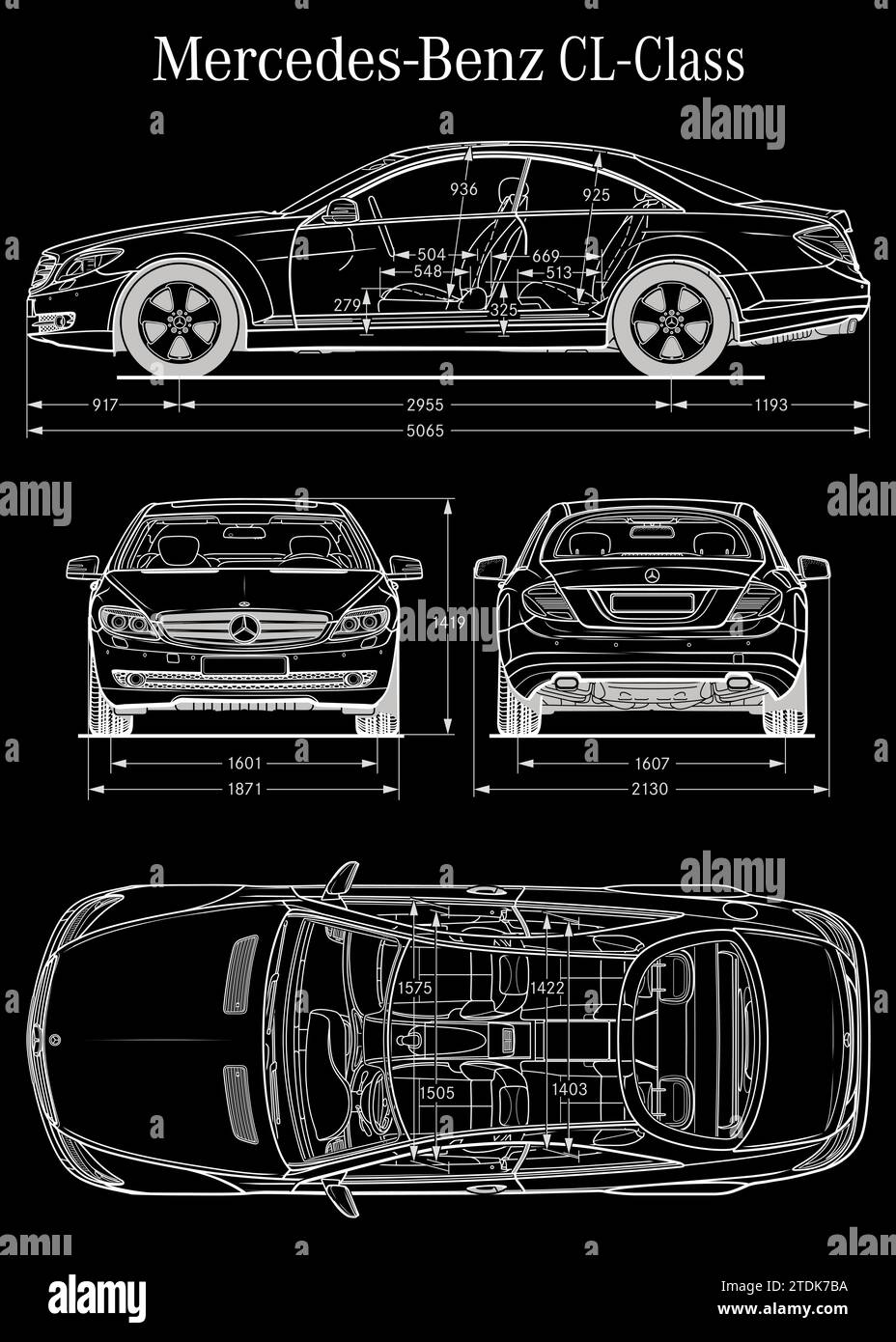 Mercedes Benz CL Class 2009 car blueprint Stock Vector