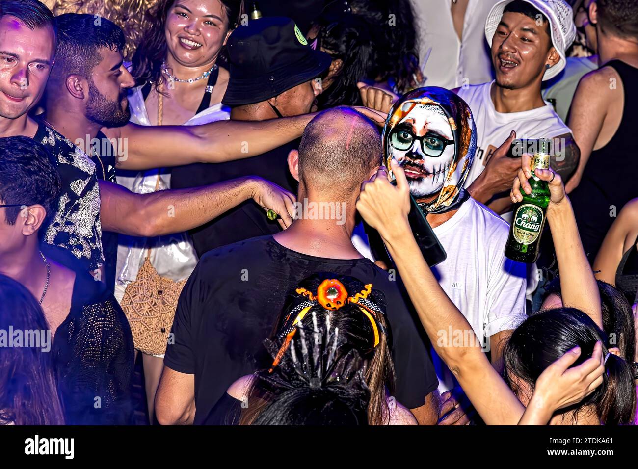 Dancers at Halloween party, Green Mango disco, Chaweng, Ko Samui, Thailand Stock Photo