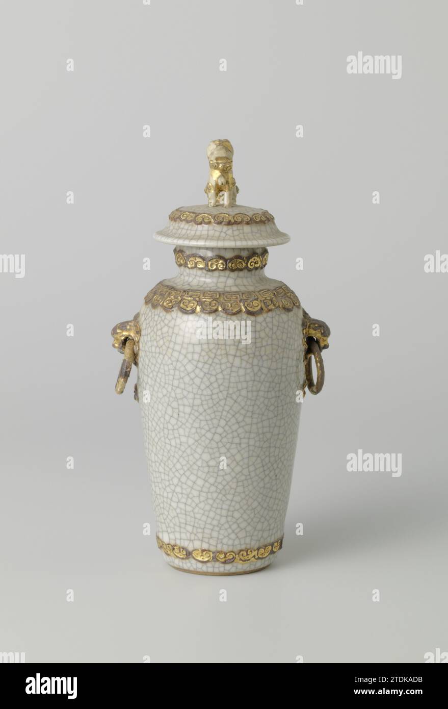 Covered jar with monster heads and gilded bands with ruyi motif