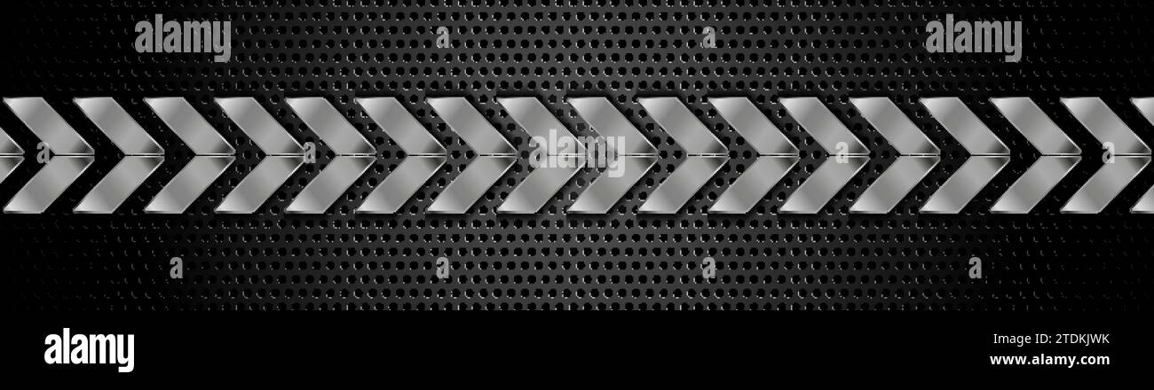 Metallic arrows on dark perforated background vector banner design Stock Vector