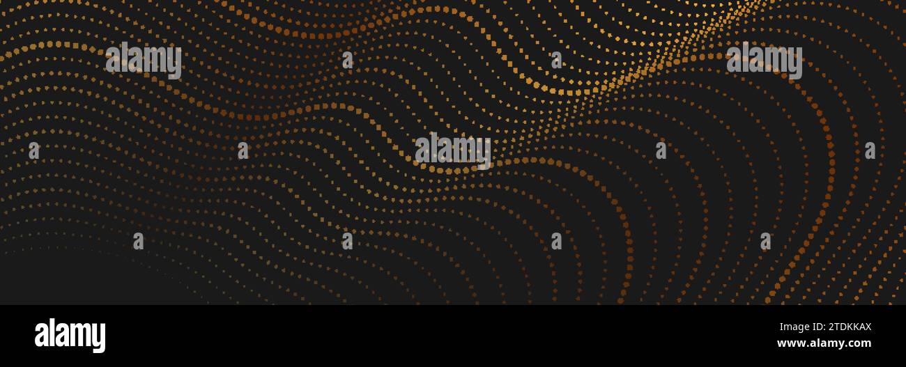 Black abstract background with golden curved wavy dotted lines. Art ...
