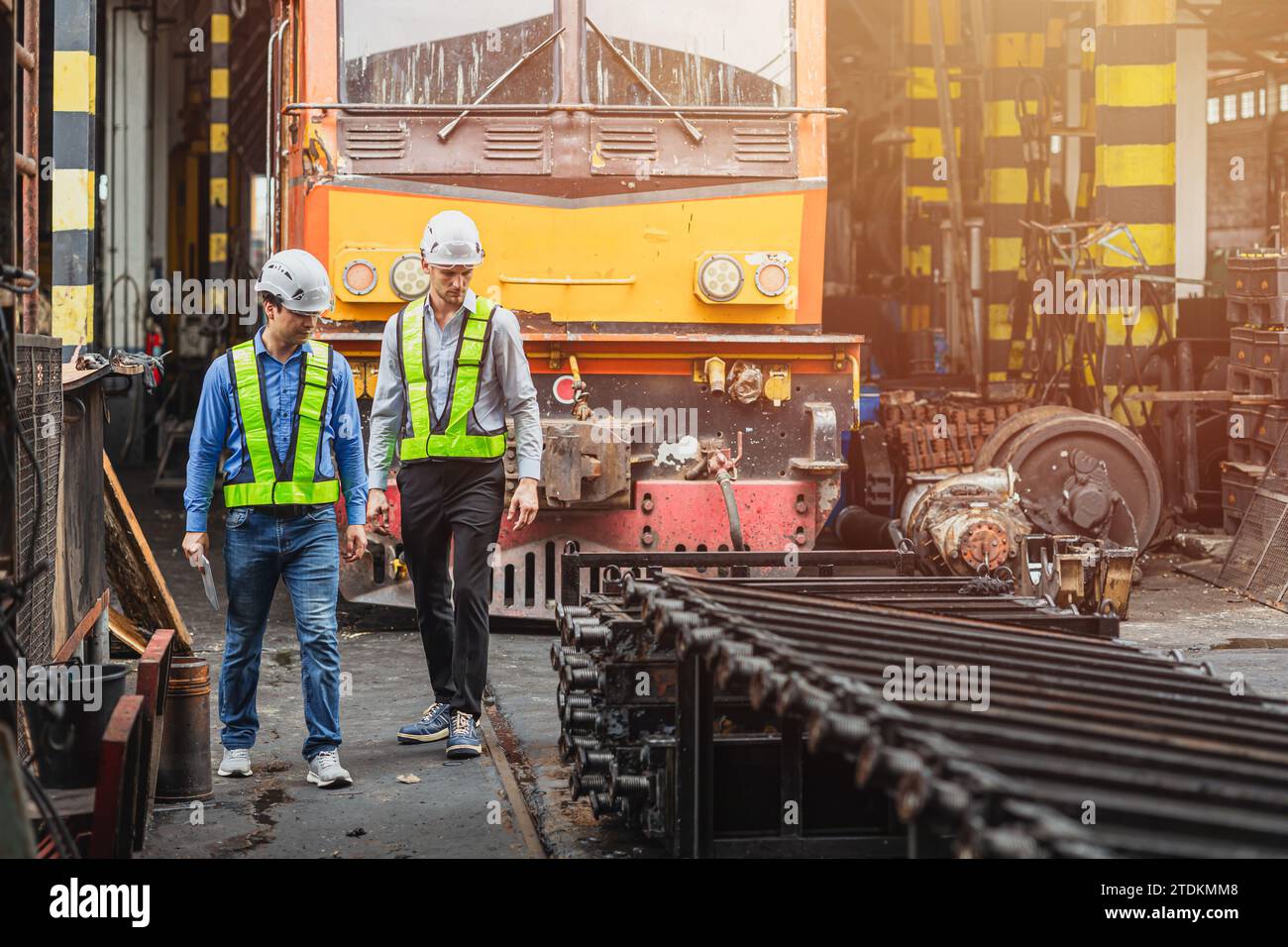Professional engineer mechanic team working together in