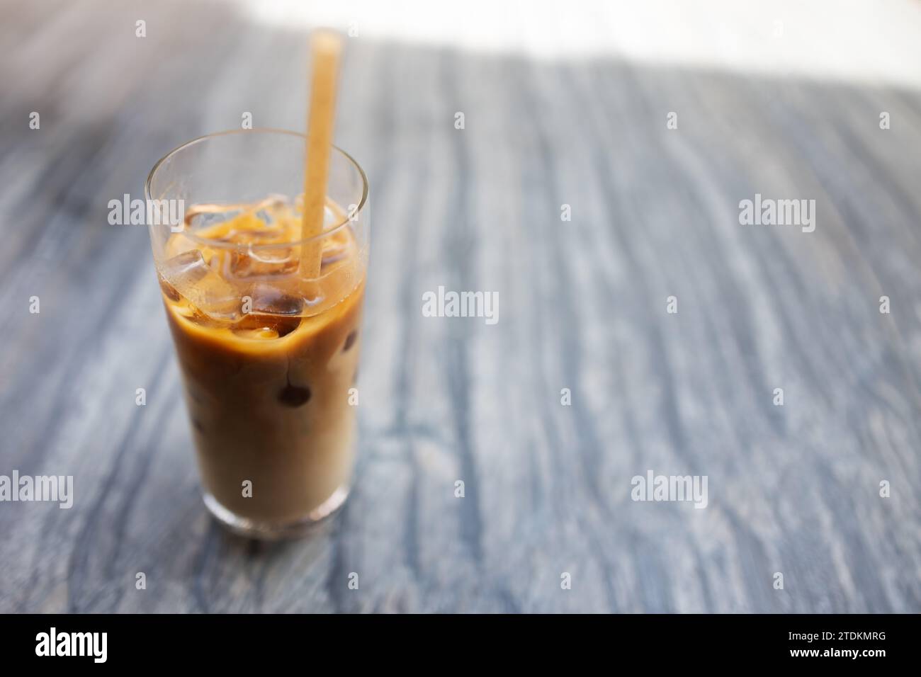 iced coffee milk latte with ice on cool fresh sweet beverage in summer season Stock Photo