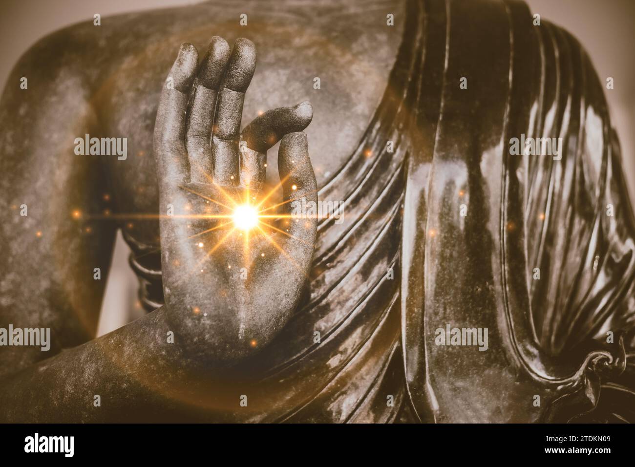 Buddha statue hand gestures in Mudras with sign of wisdom light and