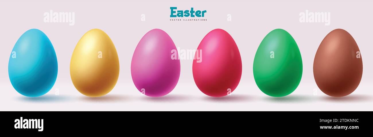 Easter eggs vector set design. Easter eggs colorful plain collection elements for kids fun egg hunt celebration 3d realistic objects. Vector Stock Vector