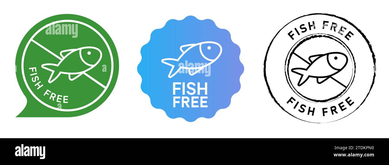 Fish free no seafood label stamp set emblem collection Stock Vector