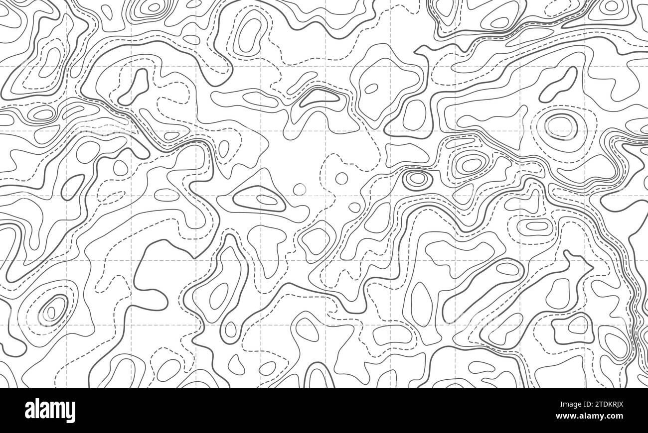 Ocean bottom topographic line map curvy wave isolines vector illustration. Sea depth topographic landscape surface for nautical radar readings. Cartog Stock Vector