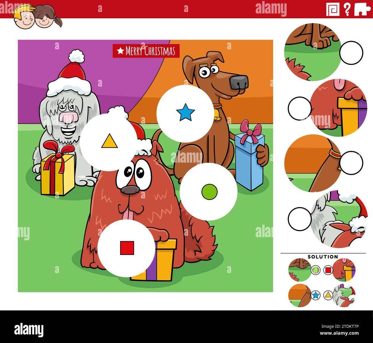 Cartoon illustration of educational match the pieces jigsaw puzzle ...