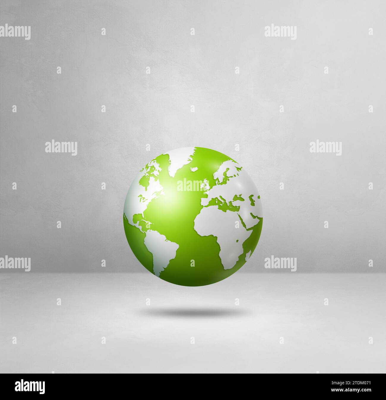 World globe, green earth map, floating over a white background. 3D ...