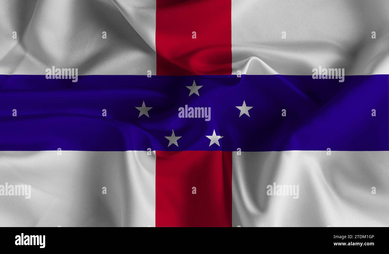 High detailed flag of Netherlands Antilles. National Netherlands Antilles flag. 3D illustration. Stock Photo