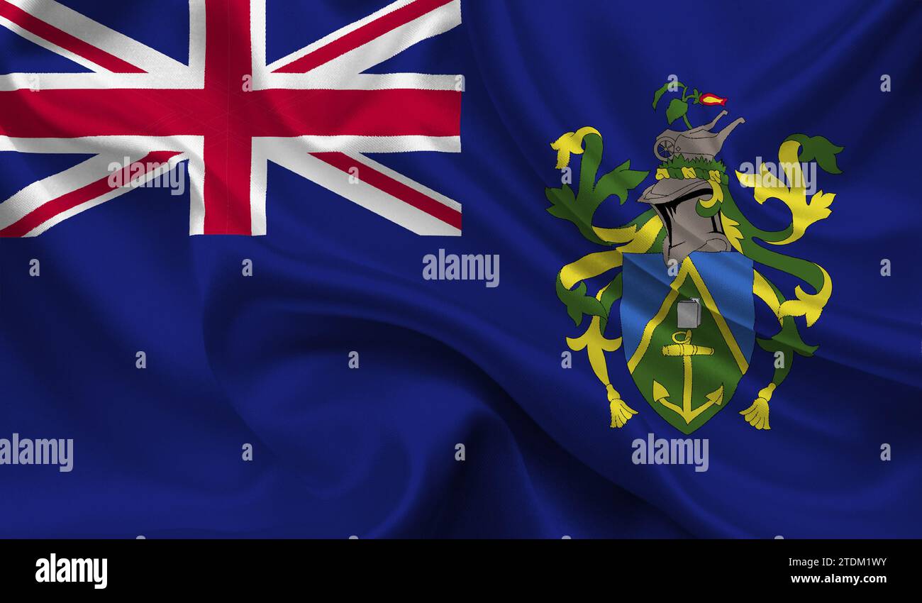 High detailed flag of Pitcairn Islands. National Pitcairn Islands flag. 3D illustration. Stock Photo