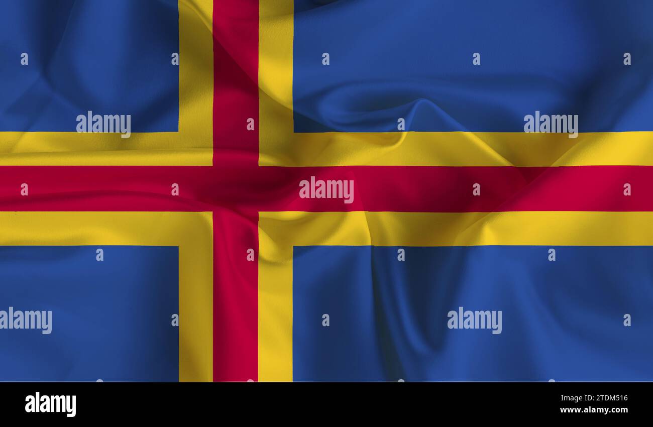 High detailed flag of Aland. National Aland flag. 3D illustration. Stock Photo