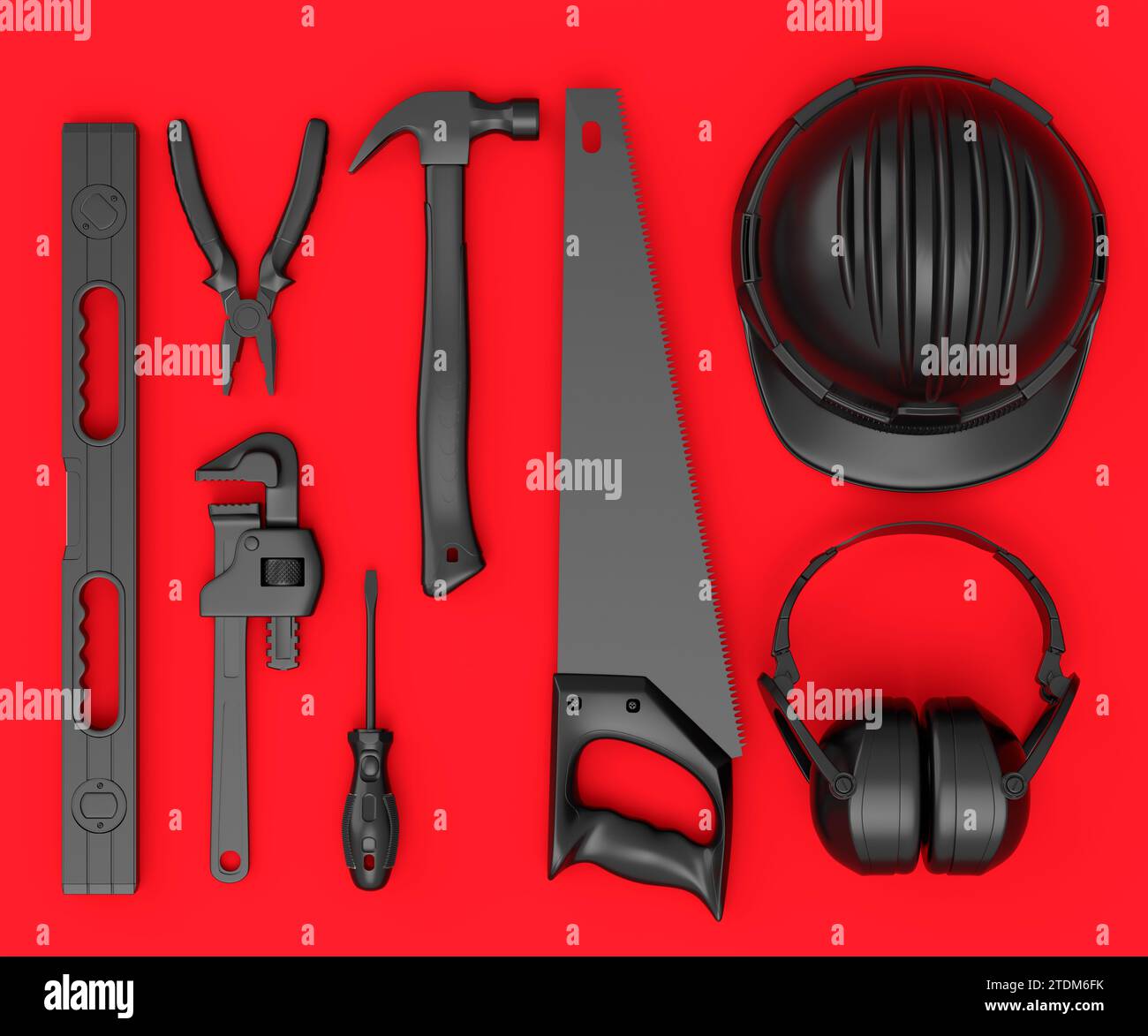 Top view of monochrome construction tools for repair and installation ...