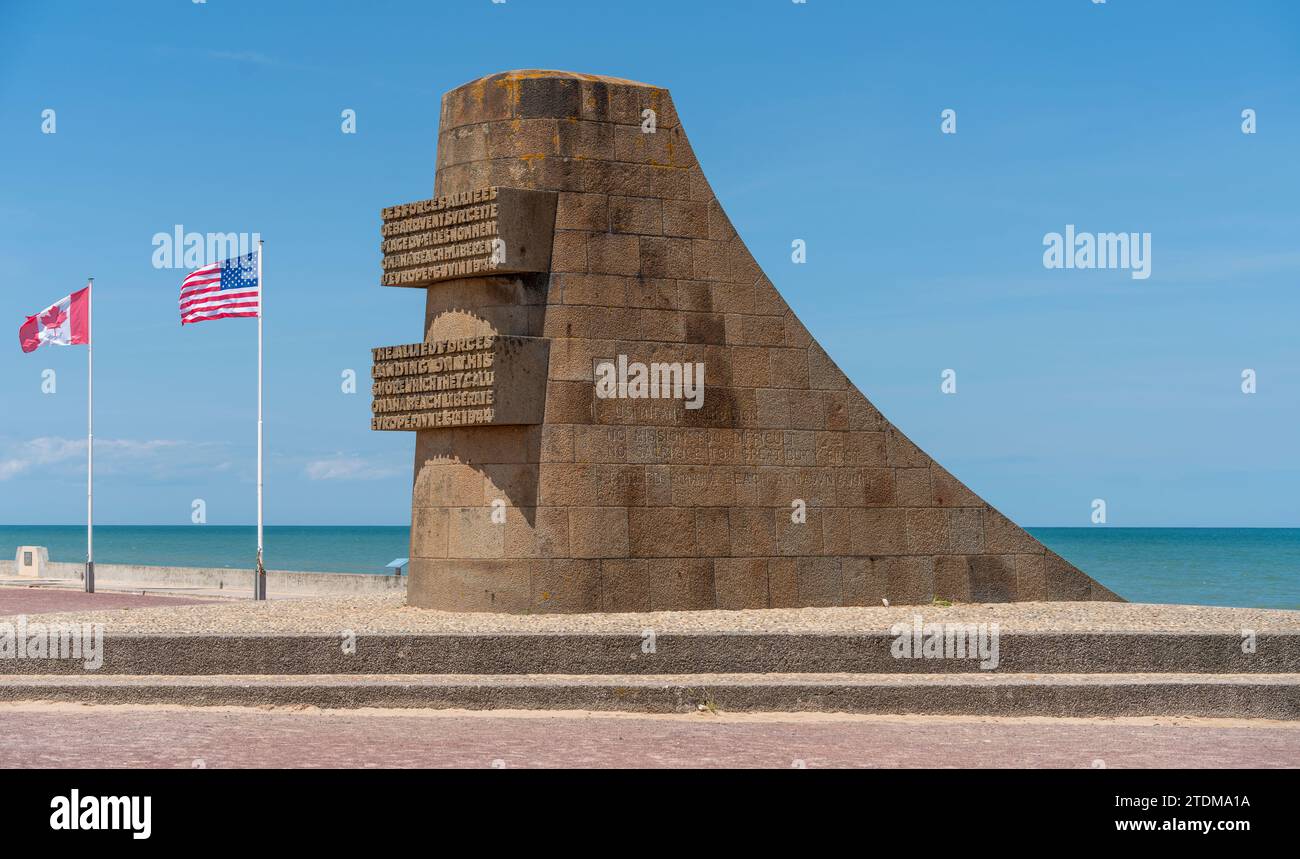 Memorial at Omaha beach which was one of the five areas of the Allied invasion of German-occupied France in the Normandy landings on 6 June 1944. It´s Stock Photo