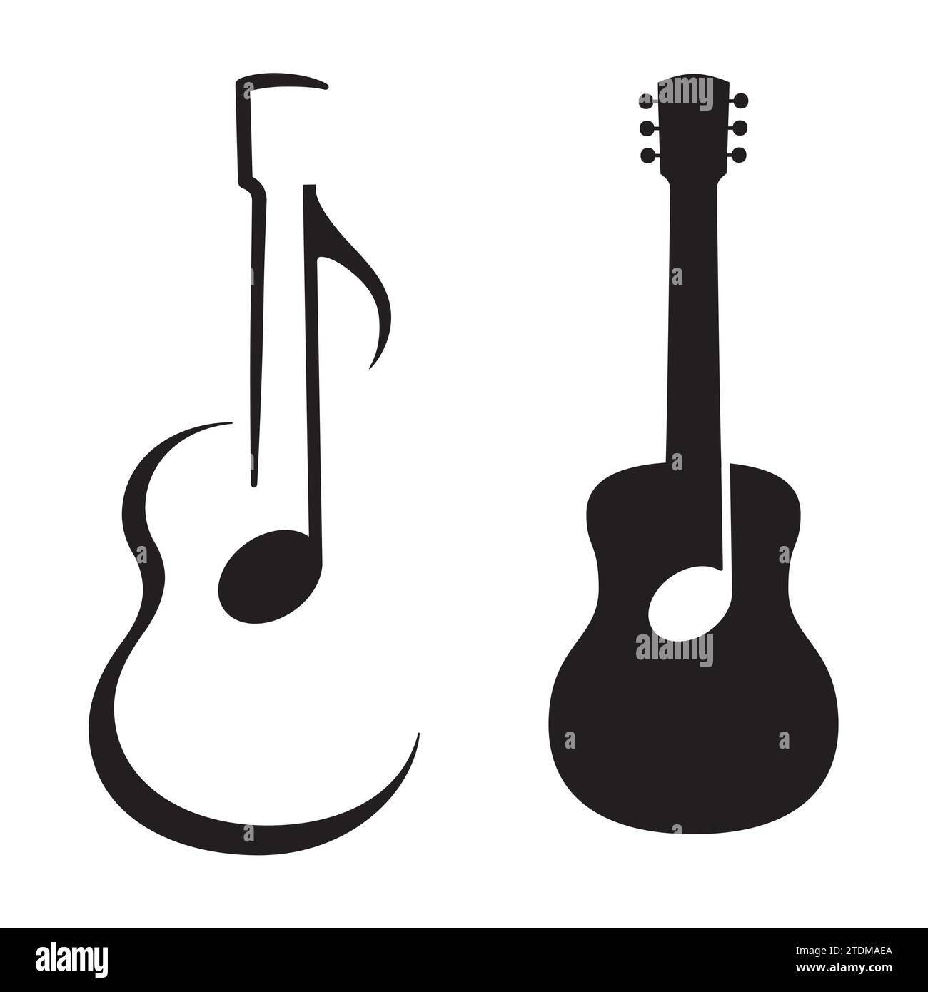 graphic guitar symbol with a note in the middle Stock Vector