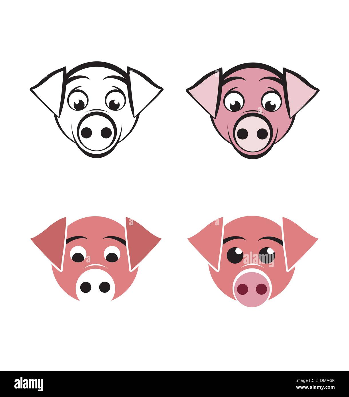 Set of illustrated pig cartoon heads Stock Vector