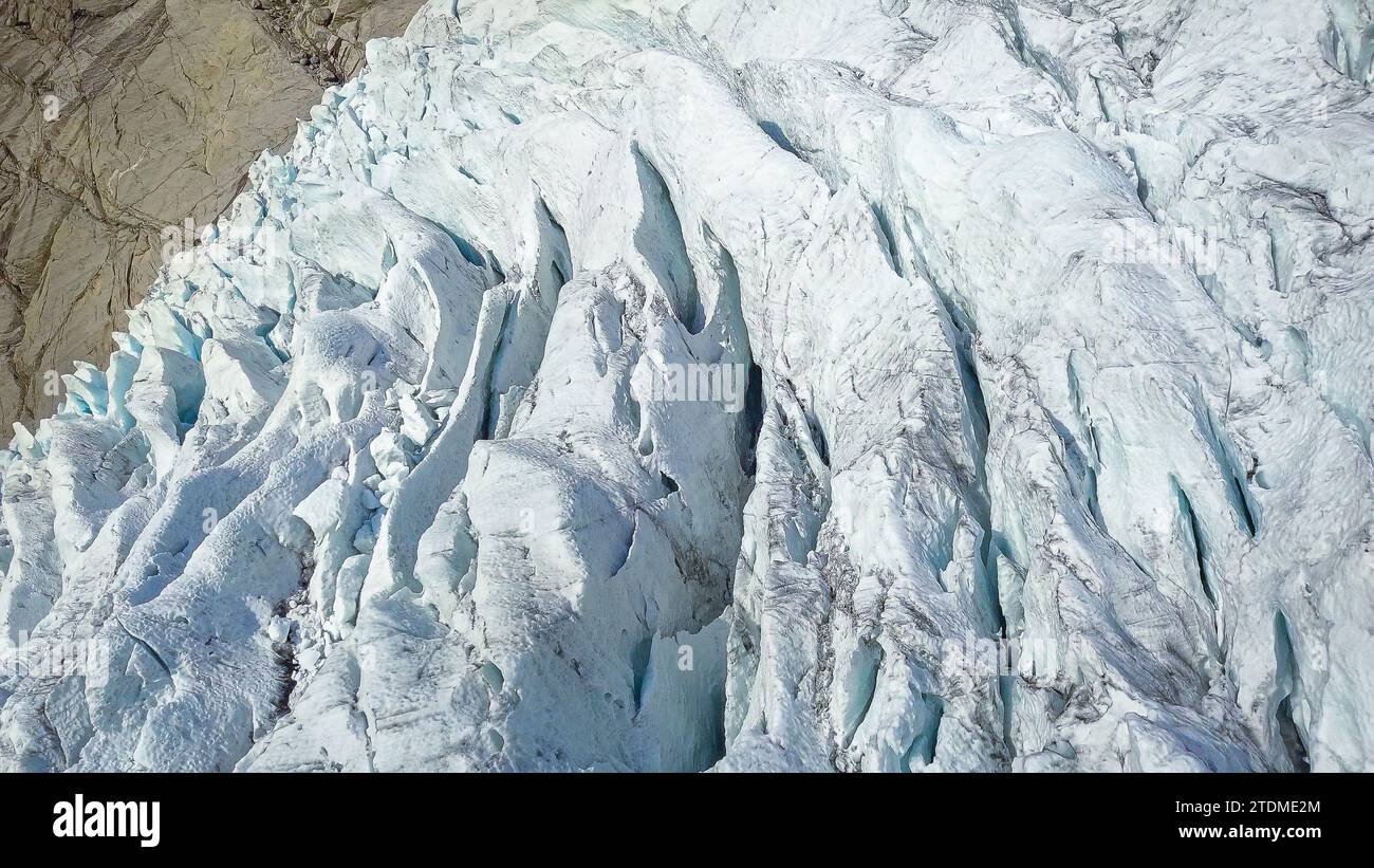 Aerial view of Briksdal glacier (Briksdalsbreen), arm of Jostedalsbreen glacier, Norway, Stock Photo