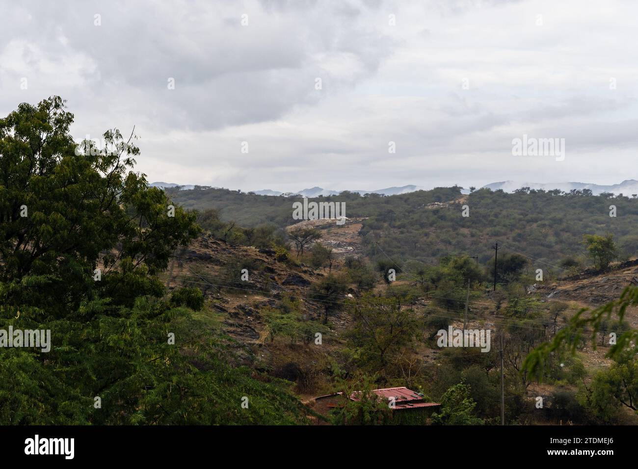 mountain landscape at rainy day from flat angle Stock Photo