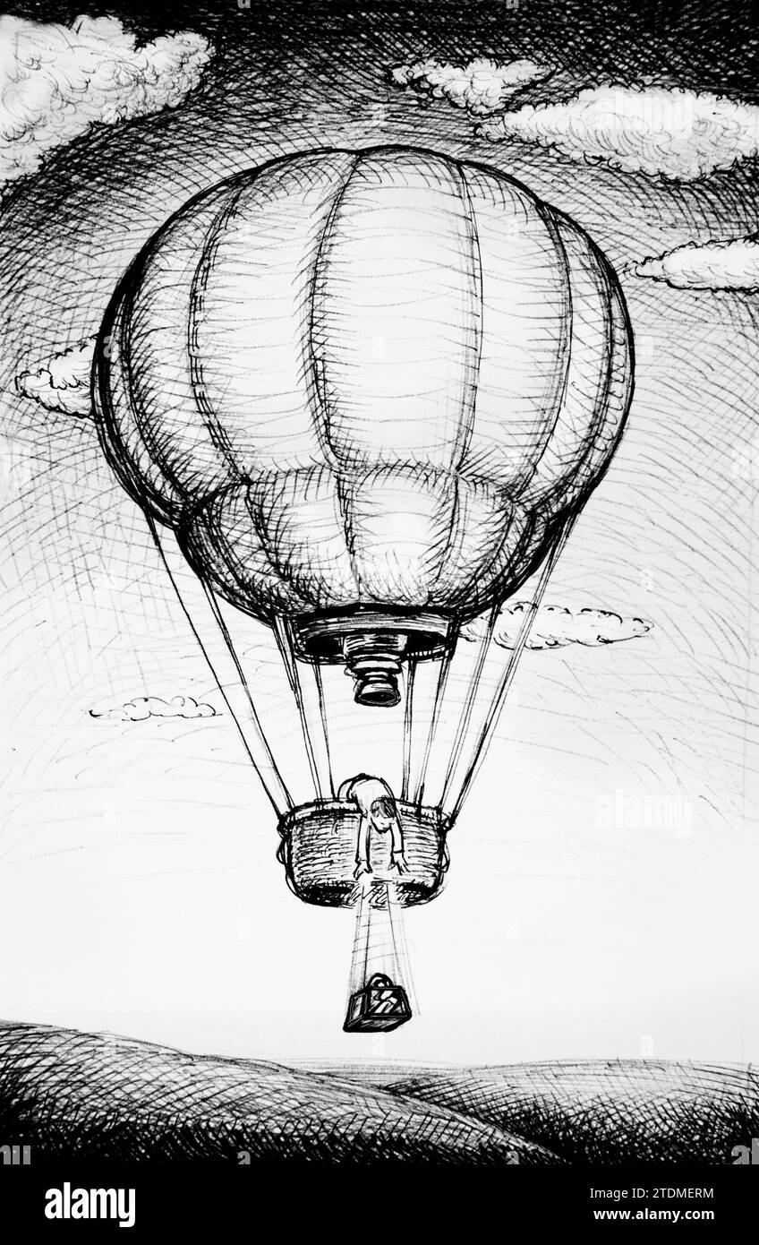 Ink drawing illustration about the lightness of being Stock Photo - Alamy