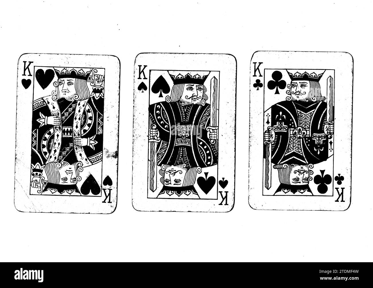 Vintage Playing Cards In Black And White Showing Three Kings Isolated On A White Background