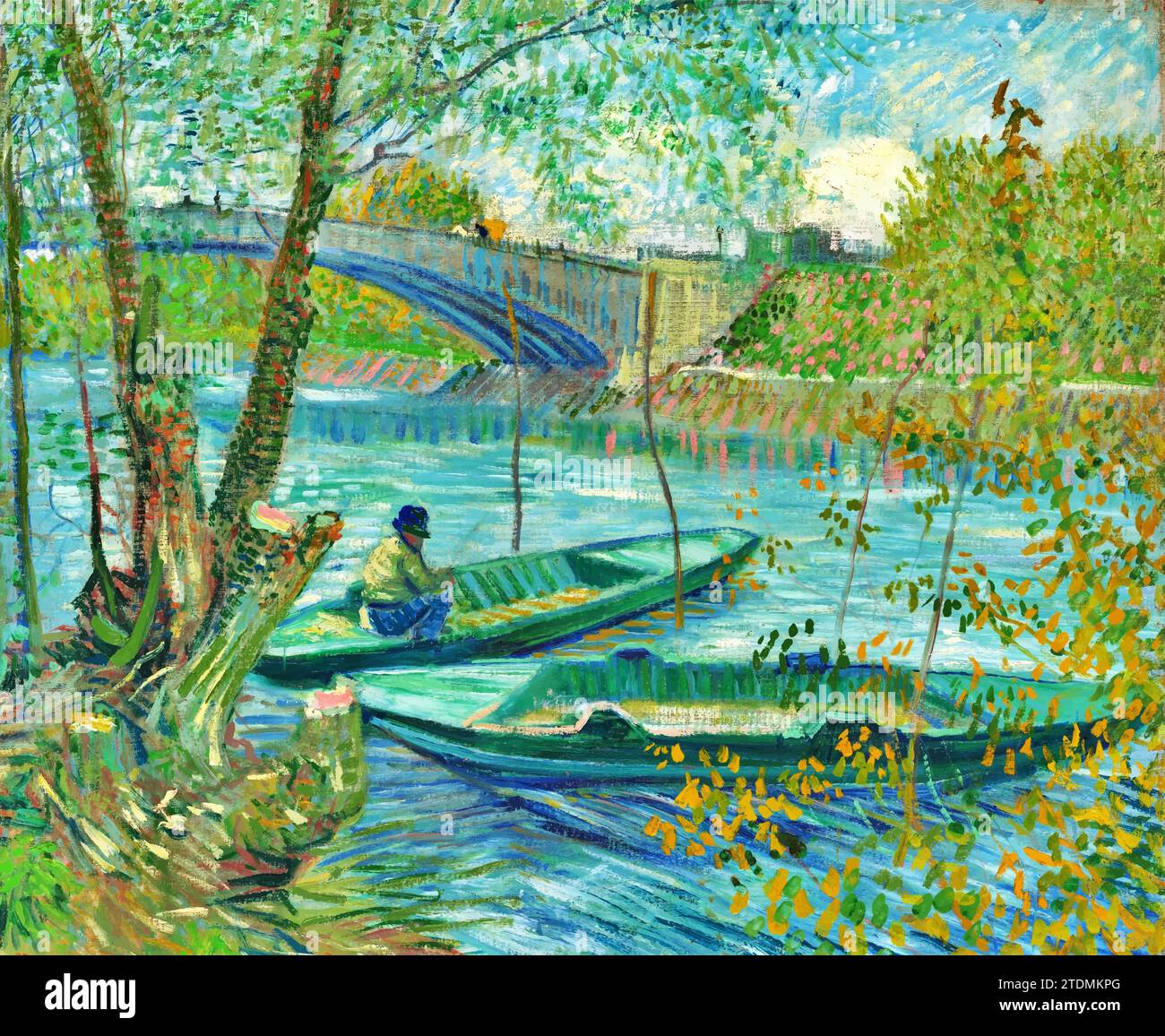 Fishing in Spring, the Pont de Clichy (Asnieres), 1887 (Painting) by Artist Gogh, Vincent van (1853-90) / Dutch. Stock Vector