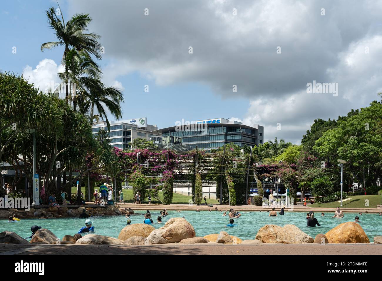 Public pool and artificial beach at South Bank Parklands, Brisbane, Australia Stock Photo