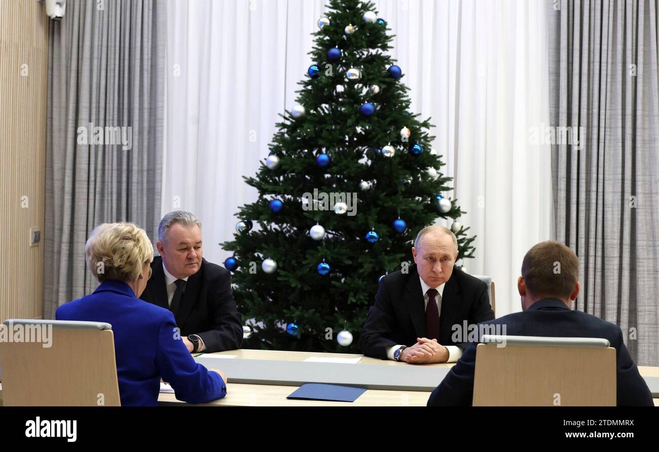 Moscow, Russia. 18 December, 2023. Russian President Vladimir Putin, 2nd right, submits his documents to be registered as a candidate in the upcoming 2024 Russian presidential election at the Central Election Commission, December 18, 2023 in Moscow, Russia. Credit: Russian Presidency/Kremlin Pool/Alamy Live News Stock Photo