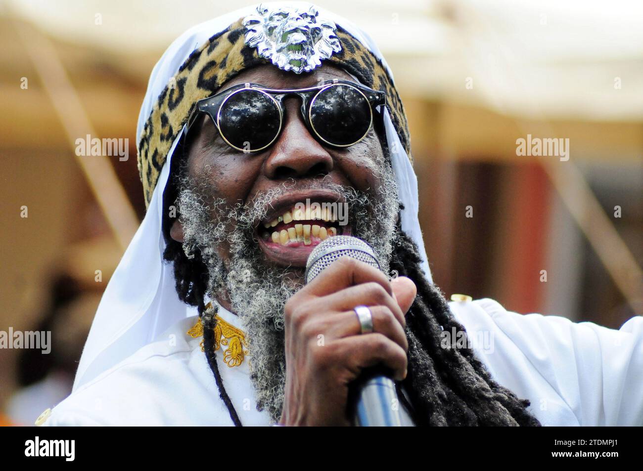 Carlos Djedje who is regarded as the father of African reggae performing at the Marula Festival in Tzaneen Limpopo in 2023. Stock Photo