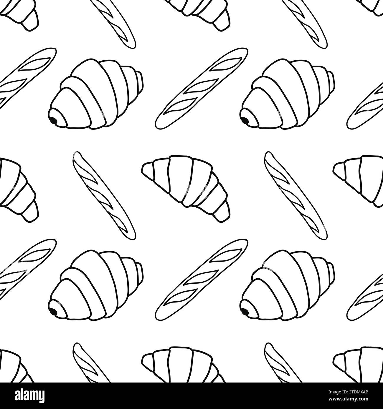 Bread Seamless Pattern On White Background Croissants And Baguettes bread-seamless-pattern-on-white-background-croissants-and-baguettes