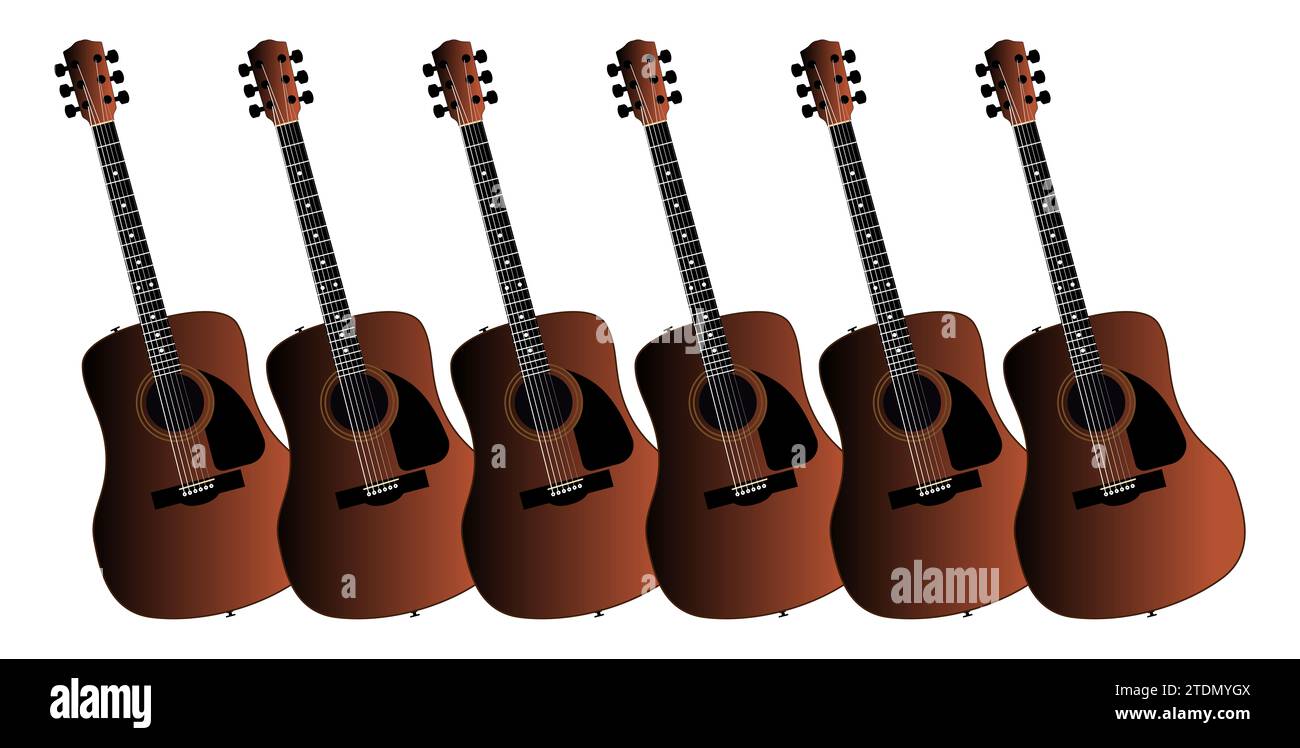 A background of acoustic guitars set on a white background Stock Photo
