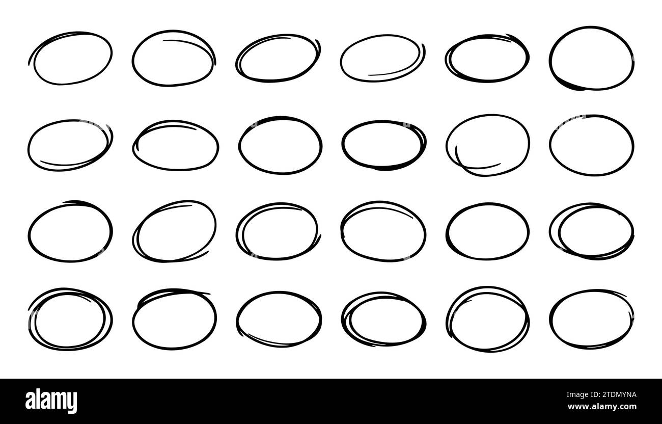 Set of hand drawn oval ellipse doodles vector illustration Stock Vector