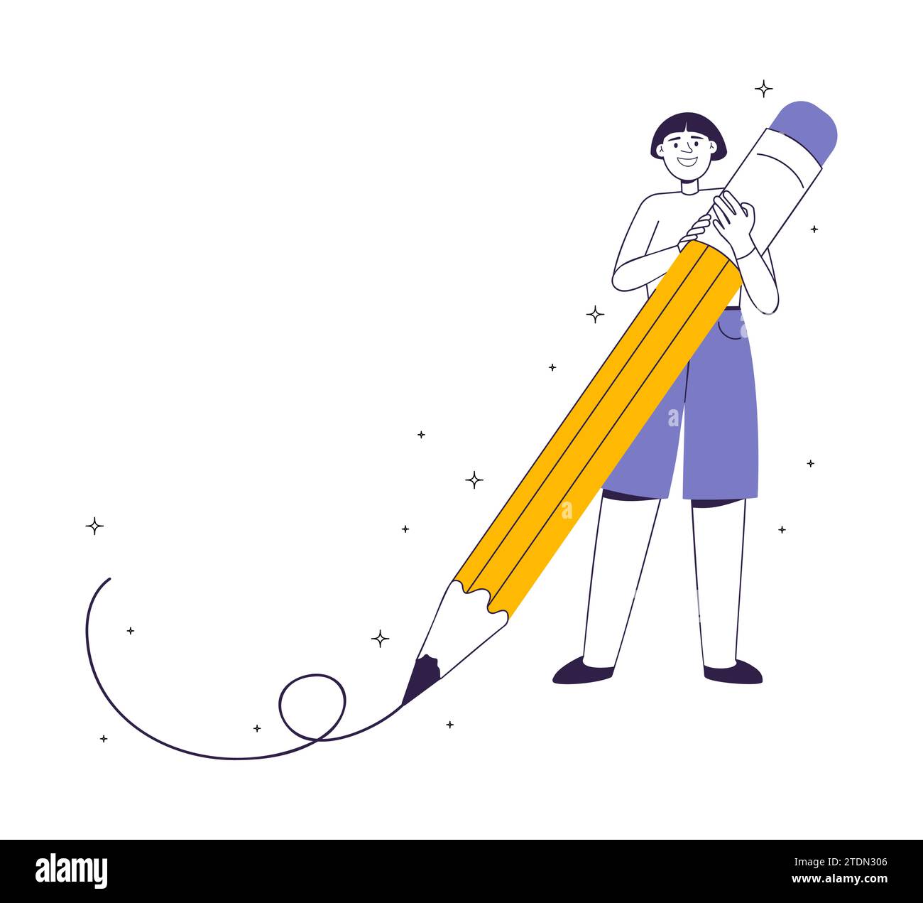 Student character holding big pencil vector illustration Stock Vector ...