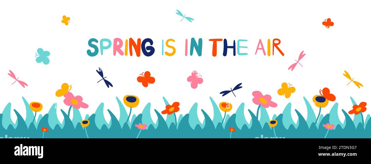 Spring background with grass and flowers vector illustration Stock ...