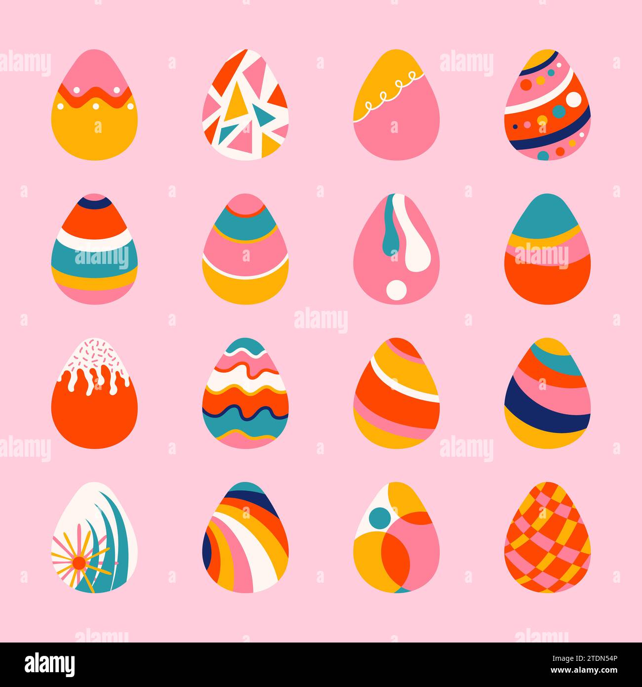 Easter eggs collection vector illustration isolated on pink Stock Vector